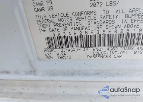 2008 Mitsubishi Galant De из США, поврежденный, VIN 4A3AB26F38E025105